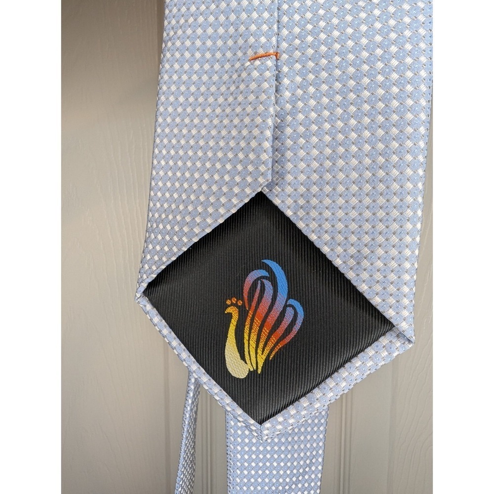 Peacock Handmade Silk Tie Blue White Check Standard Length and Width EUC - Picture 5 of 7